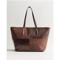 New Look Faux Leather Patchwork Shopper Tote Bag - Brown