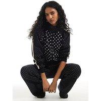 River Island Long Sleeve Polka Dot Jacquard Track Jacket Coord - Black