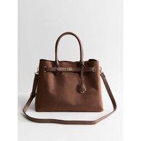 New Look Mink Faux Leather And Faux Suede Belted Tote Bag