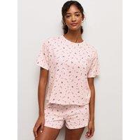 New Look Womens Christmas Print Cotton Pyjama Shorts Set - Pink