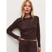 New Look Womens Pointelle Long Sleeve Pyjama Top - Brown