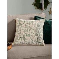 Furn Merry Christmas 45X45 Polyester Cushion Ecru/Dark Green
