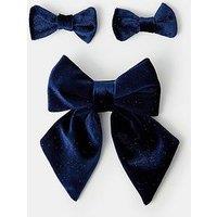 Accessorize Girls Velvet Bow Hair Bundle - Navy