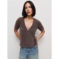 New Look Womens Wrap Front Tie Waist Jumper - Brown