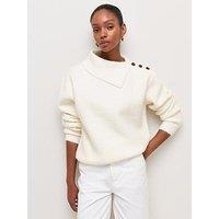 New Look Cream Asymmetric Collar Button Shoulder Knitted Jumper