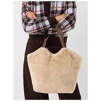 Accessorize Faux Fur Shoulder Bag - Cream