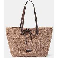 Accessorize Reversible Shearling Shopper Tote Bag - Beige