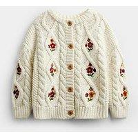 Jojo Maman Bebe Toddler Girls Embroidered Chunky Cable Knit Cardigan - Cream