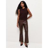 New Look Womens Petite High Rise Kick Flare Faux Leather Trousers - Brown