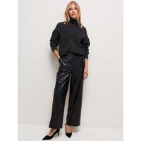 New Look Womens Faux Leather Wide Leg Trousers - Black