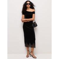 New Look Womens Velvet Lace Trim Midi Skirt - Black