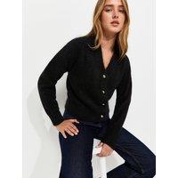 New Look Black Collared V-Neck Knitted Cardigan With Wool