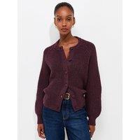 New Look Womens Ribbed Raglan Button-Through Cardigan - Burgundy