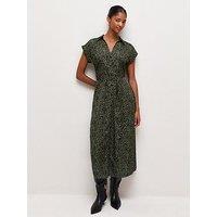 New Look Womens Crepe Tie Waist Button Through Midi Dress - Green