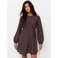 New Look Brown Polka Dot Long Sleeve Mini Dress - Brown