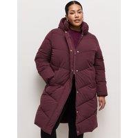 New Look Womens Curves Longline Hooded Puffer Jacket - Dark Red