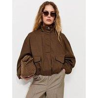 New Look High Neck Bubble Hem Short Jacket - Brown