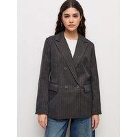 New Look Womens Pinstripe Double Breasted Blazer - Grey