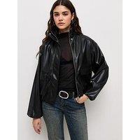 New Look Faux Leather High Neck Jacket - Black