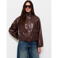 New Look Faux Leather High Neck Jacket - Brown
