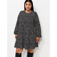 New Look Curves Crinkle Texture Abstract Print Mini Smock Dress - Black