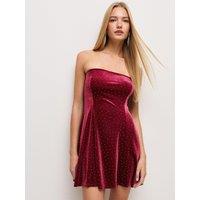 New Look Womens Embellished Velvet Bandeau Mini Dress - Dark Red