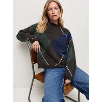 New Look Womens Argyle Crew Neck Jumper - Grey