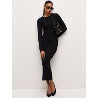 New Look Womens Ribbed Knit Long Sleeve Midi Dress - Black