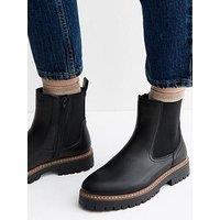 New Look Wide Fit Black Faux Leather Contrast Stitch Chunky Sole Chelsea Boots