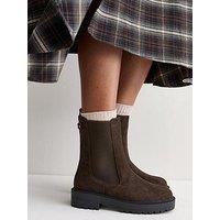 New Look Dark Brown Faux Suede Chunky Sole Chelsea Boots