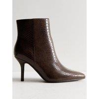 New Look Womens Wide Fit Snakeskin Effect Stiletto Ankle Boots - Brown