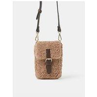 Accessorize Shearling Effect Phone Crossbody Bag - Cream