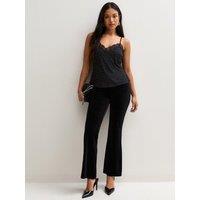 New Look Womens Petite Jersey Velvet Flared Leg Trousers - Black