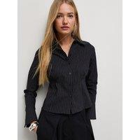 New Look Womens Pinstripe Fitted Long Sleeve Shirt - Black