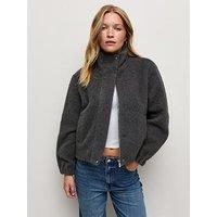 New Look Womens Textured Funnel Neck Cropped Coat - Grey