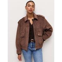 New Look Womens Faux Suede Pocket Front Bomber Jacket - Brown