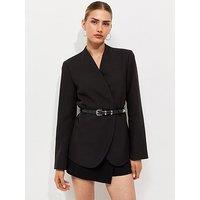 New Look Collarless Belted Blazer - Black