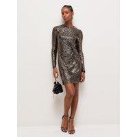 New Look Womens Front Knot Sequin Long Sleeve Mini Dress - Gold