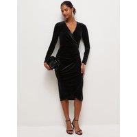 New Look Womens Velvet Jersey Wrap V-Neck Midi Dress - Black
