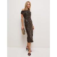 New Look Womens Sequin Velvet Fallen Shoulder Midi Dress - Dark Brown
