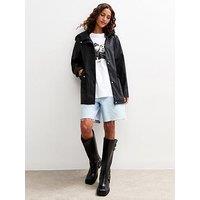 New Look Water Resistant Drawstring Hood Rain Anorak - Black
