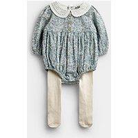 Jojo Maman Bebe Baby Girls Floral Bubble Romper & Tights Set - Blue