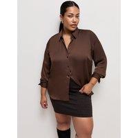New Look Womens Curve Satin Long Sleeve Shirt - Brown