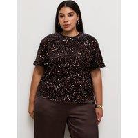 New Look Womens Curve Velvet Sequin T-Shirt - Dark Brown