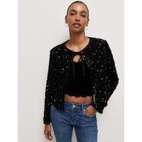 New Look Womens Sequin Front Tie Jacket - Black