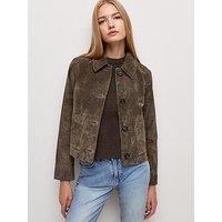 New Look Premium Real Suede Button Through Jacket - Brown
