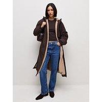 New Look Women'S Faux Fleece Lined Longline Hooded Raincoat - Brown