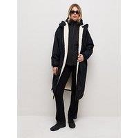 New Look Women'S Fleece Lined Longline Hooded Raincoat - Black