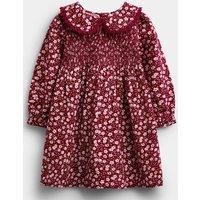 Jojo Maman Bebe Toddler Girls Smocked Scalloped Collar Ditsy Cord Dress - Red