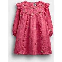 Jojo Maman Bebe Toddler Girls Cross Stitch Floral Ruffle Sleeve Dress - Orange